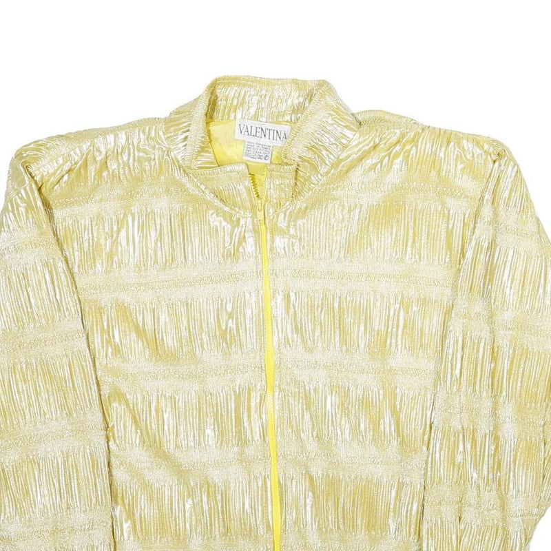 VALENTINA Womens Yellow Zip Jacket One Size Polyester Shiny Plain Casual