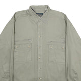 KETTNER Mens Green Cotton Shirt L Button Front Chest Pockets Casual Wear