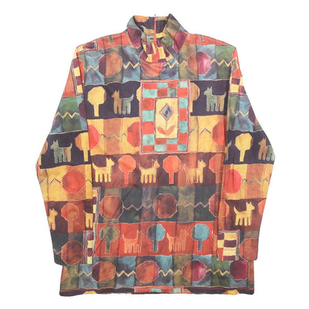 Womens Beige & Multicoloured Abstract Dog Pattern Crew Neck S Cotton Blend