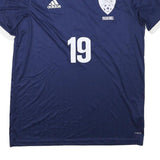 ADIDAS Mens Blue White Classic Football T-Shirt L Short Sleeve V-Neck