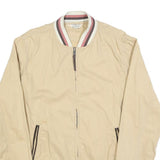 SCOTCH & SODA Mens Beige Cotton Blend Bomber Jacket L Plain Striped Ribbed
