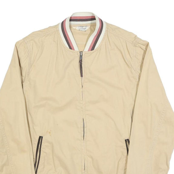 SCOTCH & SODA Mens Beige Cotton Blend Bomber Jacket L Plain Striped Ribbed