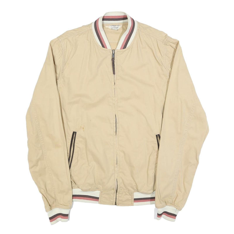 SCOTCH & SODA Mens Beige Cotton Blend Bomber Jacket L Plain Striped Ribbed