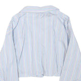 ZARA Womens Blue & Pink Stripe Shirt M Cropped Button Up Long Sleeve
