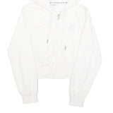 JUICY COUTURE Womens White Full Zip Hoodie L Velvet Glitter Logo Cropped
