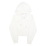 JUICY COUTURE Womens White Full Zip Hoodie L Velvet Glitter Logo Cropped