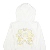 JUICY COUTURE Womens White Full Zip Hoodie L Velvet Glitter Logo Cropped