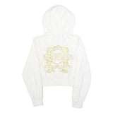 JUICY COUTURE Womens White Full Zip Hoodie L Velvet Glitter Logo Cropped
