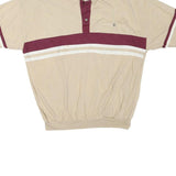 CLASSICS Mens Beige & Maroon Striped Short Sleeve Polo Shirt M Cotton Blend