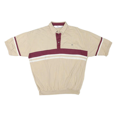 CLASSICS Mens Beige & Maroon Striped Short Sleeve Polo Shirt M Cotton Blend