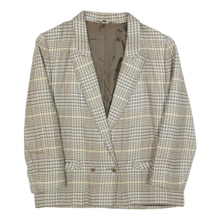 YOUR SIXTH SENSE Womens Brown & Beige Wool Check Button Jacket M Woven Tailored
