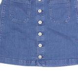 TOMMY HILFIGER Womens Blue Denim Mini Cotton Blend Skirt Button Front S Retro