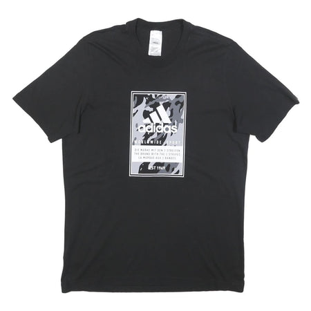 ADIDAS Mens Black Graphic T-Shirt L Short Sleeve Crew Neck Worldwide Sport Print