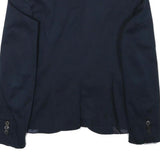ZARA Womens Navy Blue Basic Blazer Jacket XS Cotton Blend Button Closure