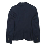 ZARA Womens Navy Blue Basic Blazer Jacket XS Cotton Blend Button Closure