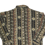 Womens Black Green Bronze Patterned Shirt Long Sleeve Collar L Vintage Boho