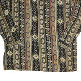 Womens Black Green Bronze Patterned Shirt Long Sleeve Collar L Vintage Boho