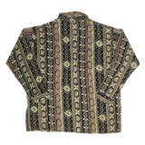 Womens Black Green Bronze Patterned Shirt Long Sleeve Collar L Vintage Boho