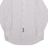 TOMMY HILFIGER Mens White & Brown Stripe Shirt Cotton Long Sleeve Button Shirt L