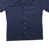 Mens Navy Blue Plain Shirt Button Short Sleeve M Polyester Blend Casual