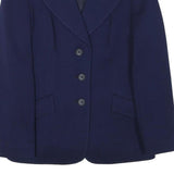 Womens Navy Blue Tailored Wool Jacket Button Closure XS Woven Classic Blazer