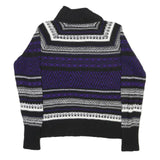 CHAPS Womens Black & Purple Patterned Wool Jumper Roll Neck Basic Knit M Warm