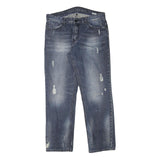 CALVIN KLEIN JEANS Mens Slim Blue Denim Medium W34 L30 Distressed Zip