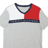 TOMMY HILFIGER Mens Grey White & Red Colour Block T-Shirt XS Short Sleeve V-Neck