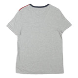 TOMMY HILFIGER Mens Grey White & Red Colour Block T-Shirt XS Short Sleeve V-Neck
