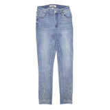 CHICOREE Womens Slim Light Blue Denim Jeans W24 L26 Slim Fit Embroidered Hem