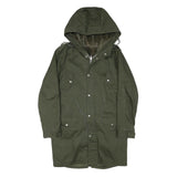 Womens Green Cotton Blend Hooded Zip Up Jacket M Plain Casual Outdoor