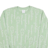 CHAMPION Womens Green Pullover L All Over Logo Print Crew Neck Sweatshirt