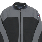 TOMMY HILFIGER Mens Black & Grey Colourblock Track Jacket XS Cotton Blend Zip