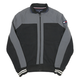 TOMMY HILFIGER Mens Black & Grey Colourblock Track Jacket XS Cotton Blend Zip