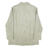 Womens Cream Leather Button Jacket UK 18 Plain Floral Embroidered Detail