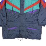 Mens Navy Blue Purple & Teal Red Colourblock Retro Jacket XL Polyester
