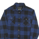 JACHS Mens Blue & Black Check Shirt M Cotton Blend Casual Button Front