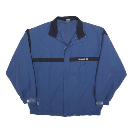 REEBOK Mens Blue & Black Track Jacket L Polyester Zip Casual Sportswear