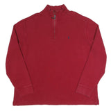 POLO RALPH LAUREN Mens Red Heavy Knit 1/4 Zip Jumper XL Cotton Pullover Classic