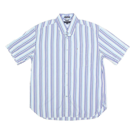 TOMMY HILFIGER Mens Blue & White Stripe Shirt L Cotton Casual Button-Down