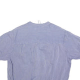 Womens Blue & White Striped Basic Shirt Short Sleeve Round Neck L Cotton Blend