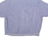 Womens Blue & White Striped Basic Shirt Short Sleeve Round Neck L Cotton Blend