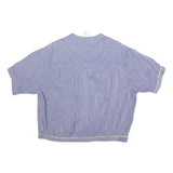 Womens Blue & White Striped Basic Shirt Short Sleeve Round Neck L Cotton Blend