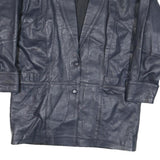 Womens Navy Leather Button Jacket L Smooth Classic Soft Stylish Outerwear