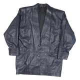 Womens Navy Leather Button Jacket L Smooth Classic Soft Stylish Outerwear