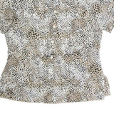 CITY LIFE Womens Beige & Black Printed Short Sleeve Collared Shirt L Polyester