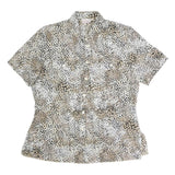CITY LIFE Womens Beige & Black Printed Short Sleeve Collared Shirt L Polyester