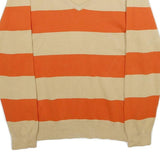 TOMMY HILFIGER Womens Orange & Beige Striped Plain V-Neck Basic Knit Jumper L