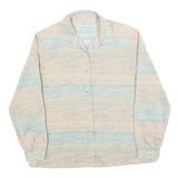 Womens Cream & Blue Printed Shirt Long Sleeve Collared M Relaxed Fit Casual