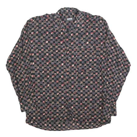 HATICO Mens Black & Grey Patterned Shirt L Button Collar Long Sleeve Casual